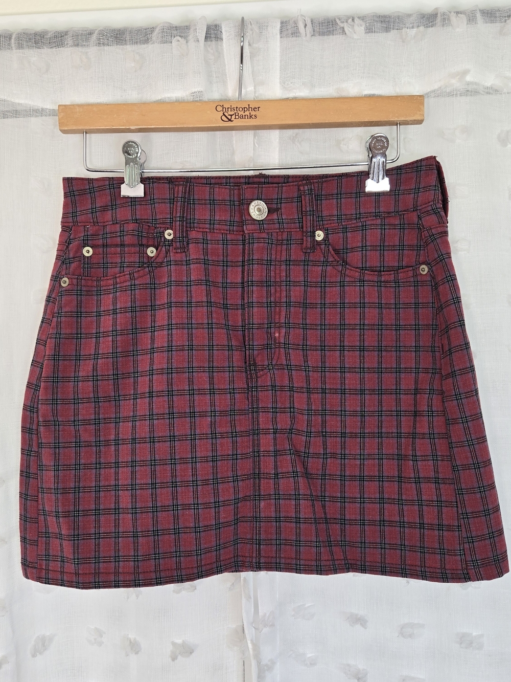 American Eagle Outfitters Red and Black Plaid Mini Skirt